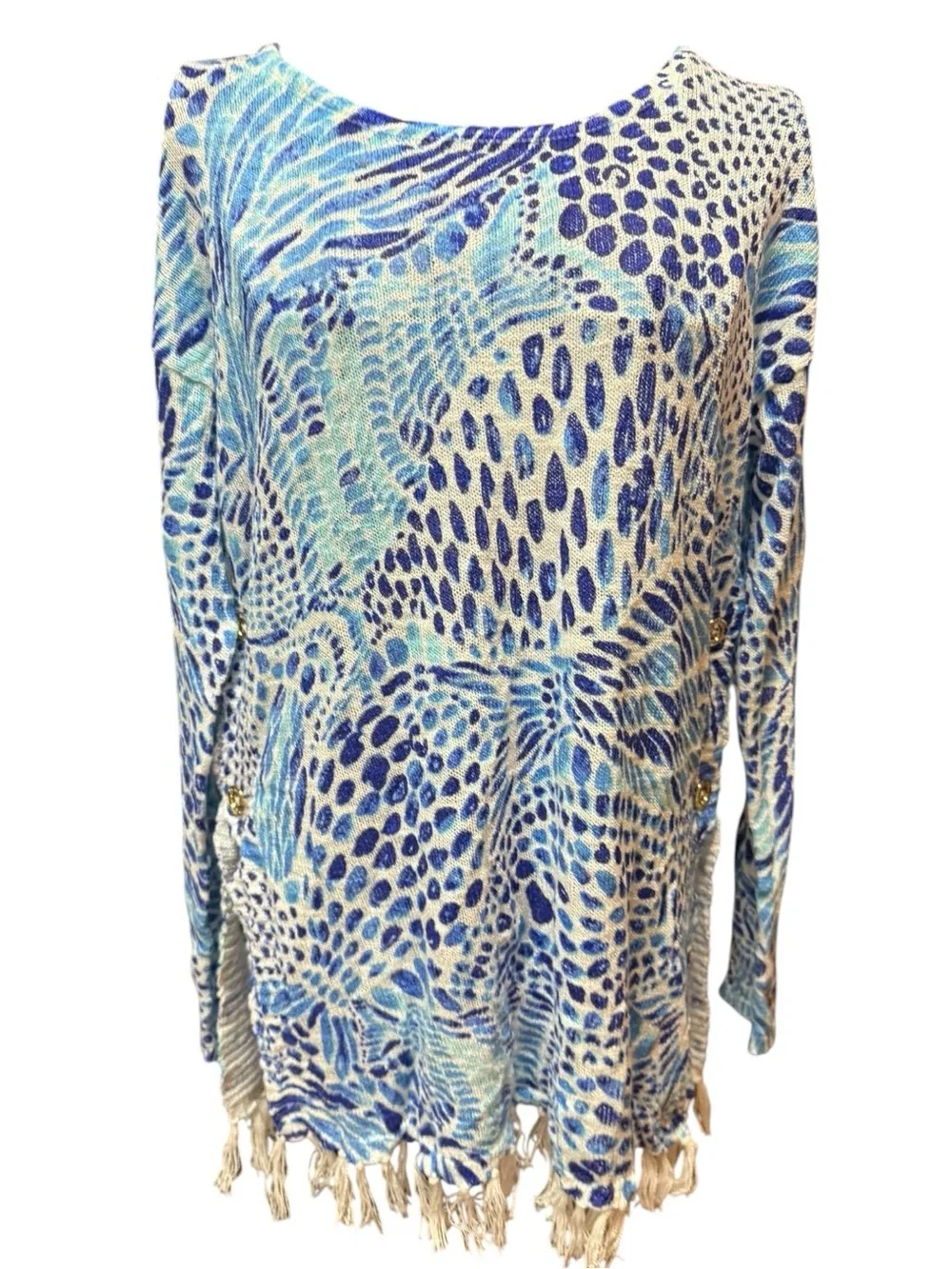 Lilly Pulitzer Blue & Aqua Animal Printed Fringe Swim Cover-Up Small